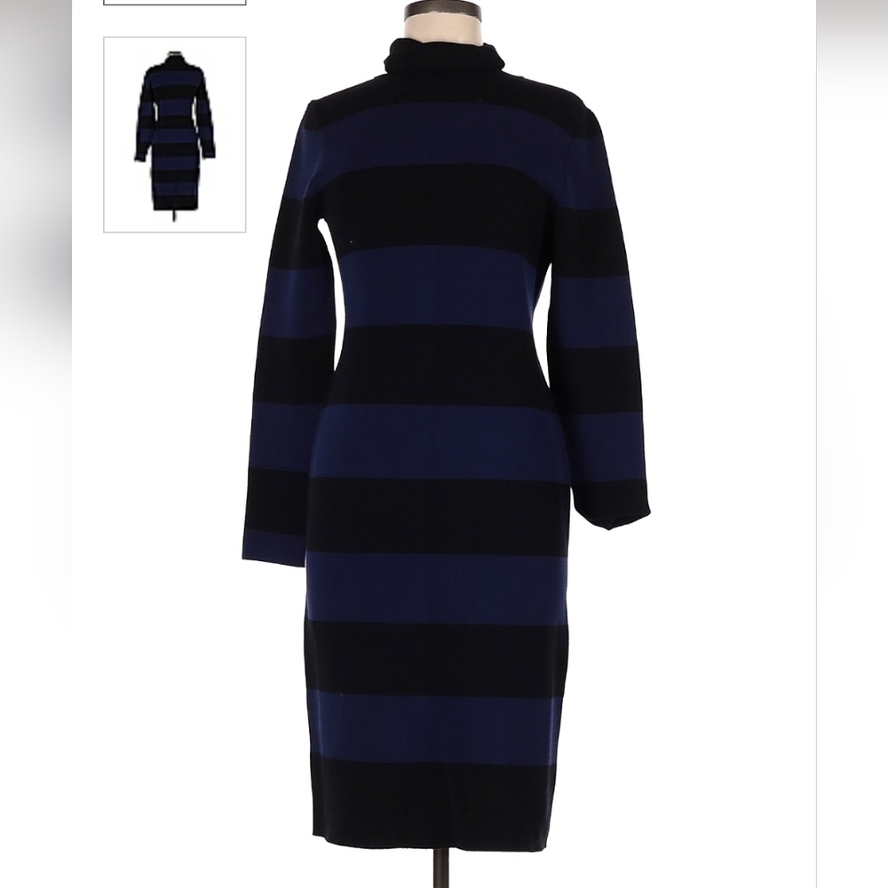 J Crew Black and Blue Bodycon Turtleneck dress sz Medium